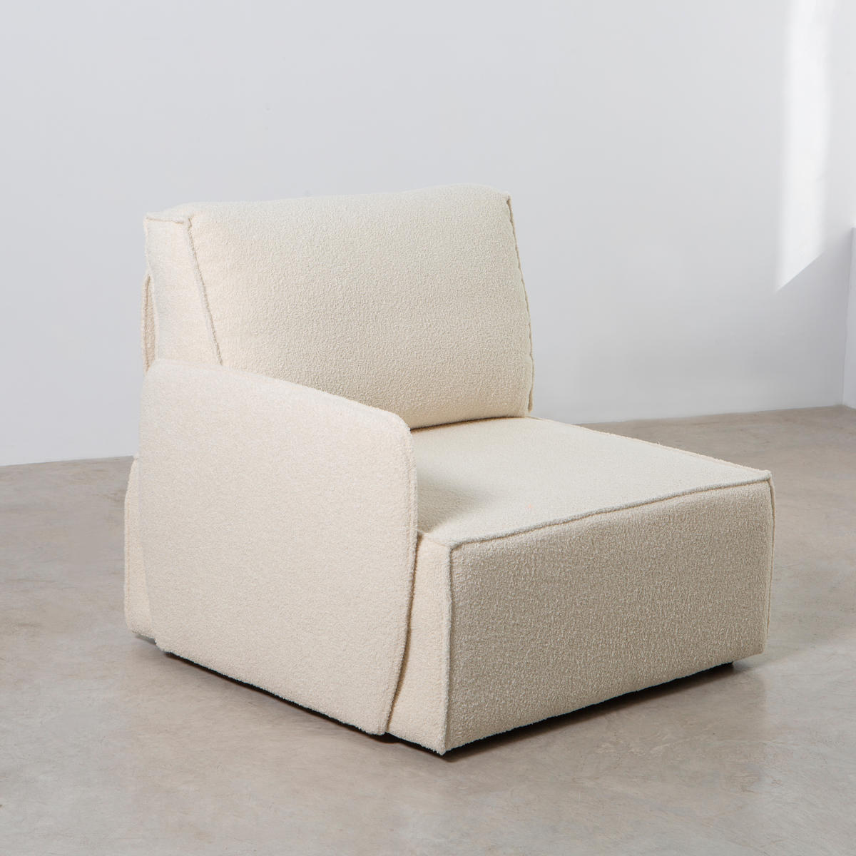 3-SITZER-SOFA Chaiselongue bezogen Bouclé und Kiefernholz Schneeweiß LEA - Weiß, Textil (278/87/90cm) - RNT By Really Nice Things