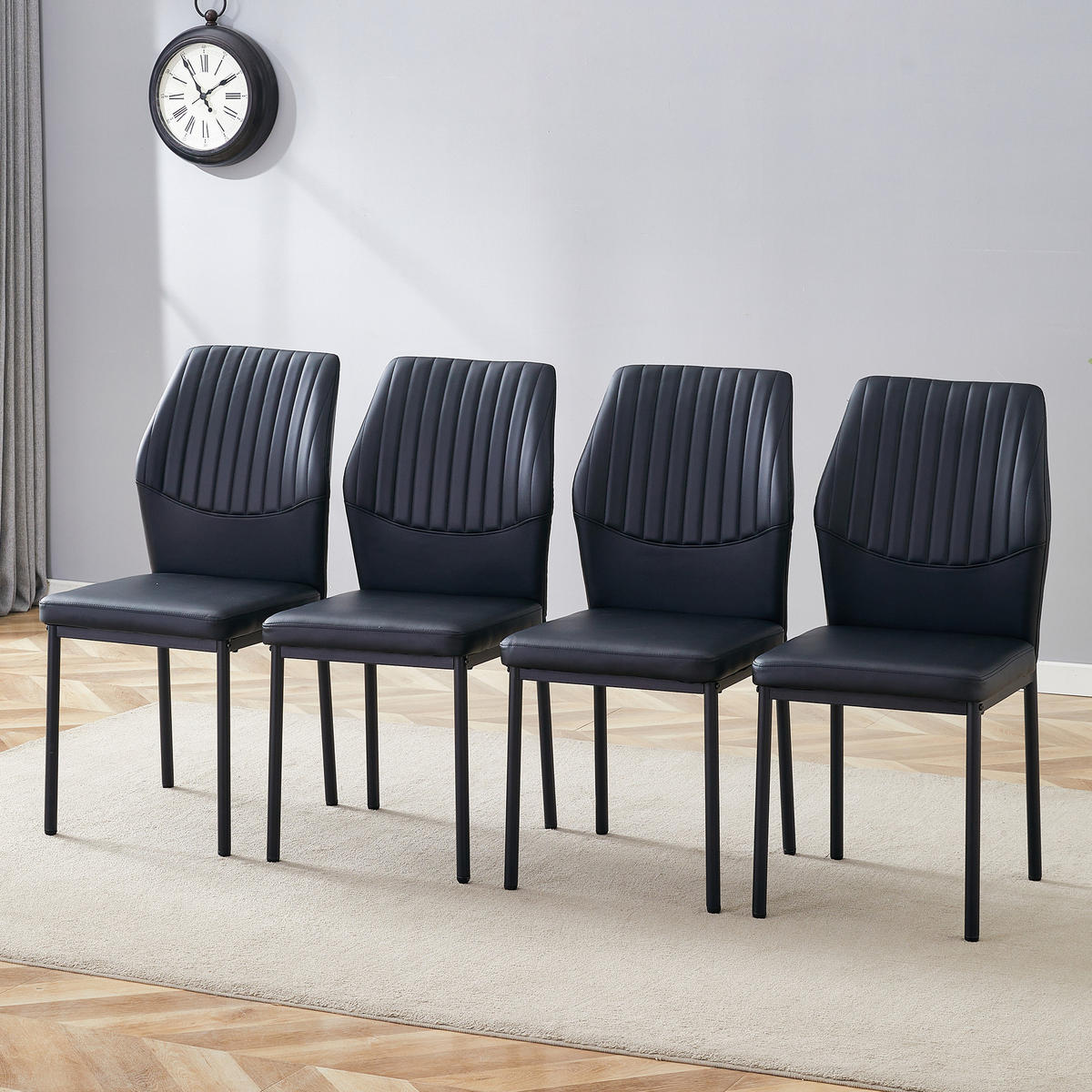 STUHL-SET DE-36578 4 Stück mit PU-Bezug und Metallbeinen Schwarz - Schwarz, Metall (42.6/93/43cm) - ComfortXL