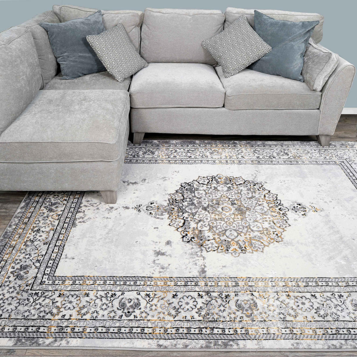 WEBTEPPICH Victoria Gold - Goldfarben/Grau, Textil (190/280cm) - Kukoon Rugs