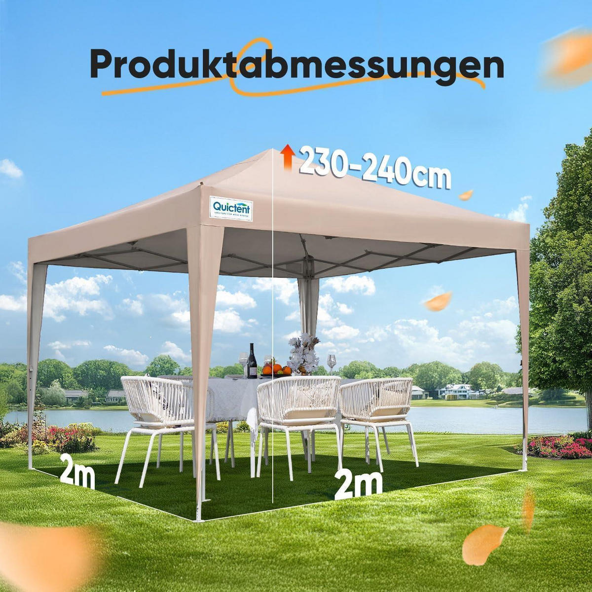 FALTPAVILLON 200 x 200 cm wasserdicht mit Seitenwänden UV-Schutz 50+ Beige - Beige, Textil (200/249/200cm)