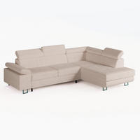 ECKSOFA CAROLINE Rechts Creme Cord-Stoff L-Form Couch mit Schlaffunktion & Bettkasten - Chromfarben/Creme, Textil (190/253cm)