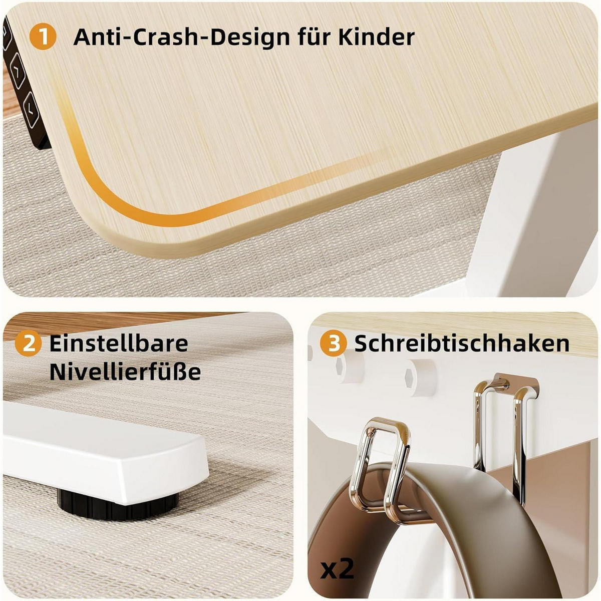 SCHREIBTISCH elektrisch höhenverstellbar 110 x 60 cm Eiche/Weiß - Multicolor, Holzwerkstoff (60/110/73cm)