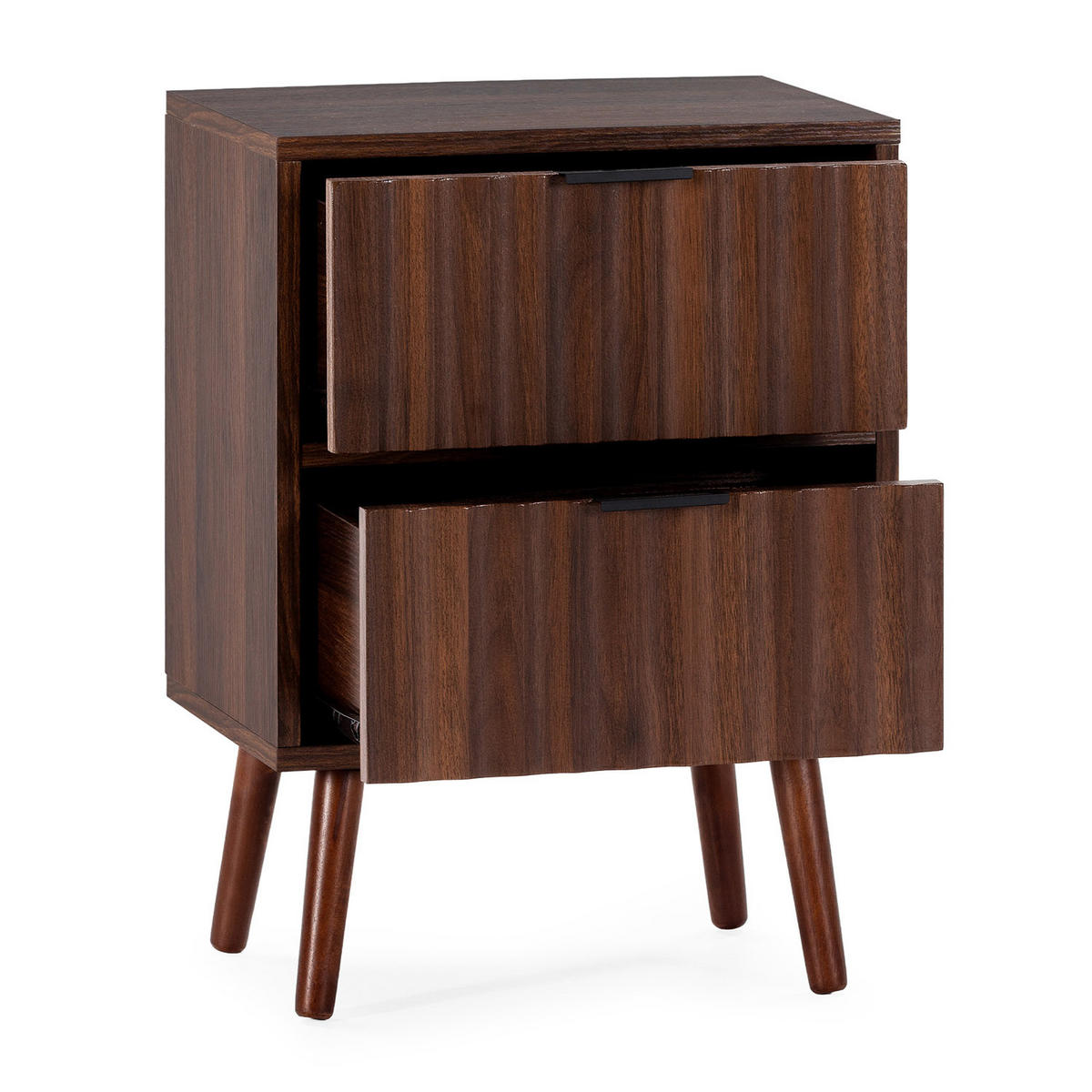 MĂSUȚA DE NOAPTE Lluvia cu 2 sertare, aspect de nuc comun - culoare nucă, compozit lemnos (40/55/30cm) - VS Venta-stock