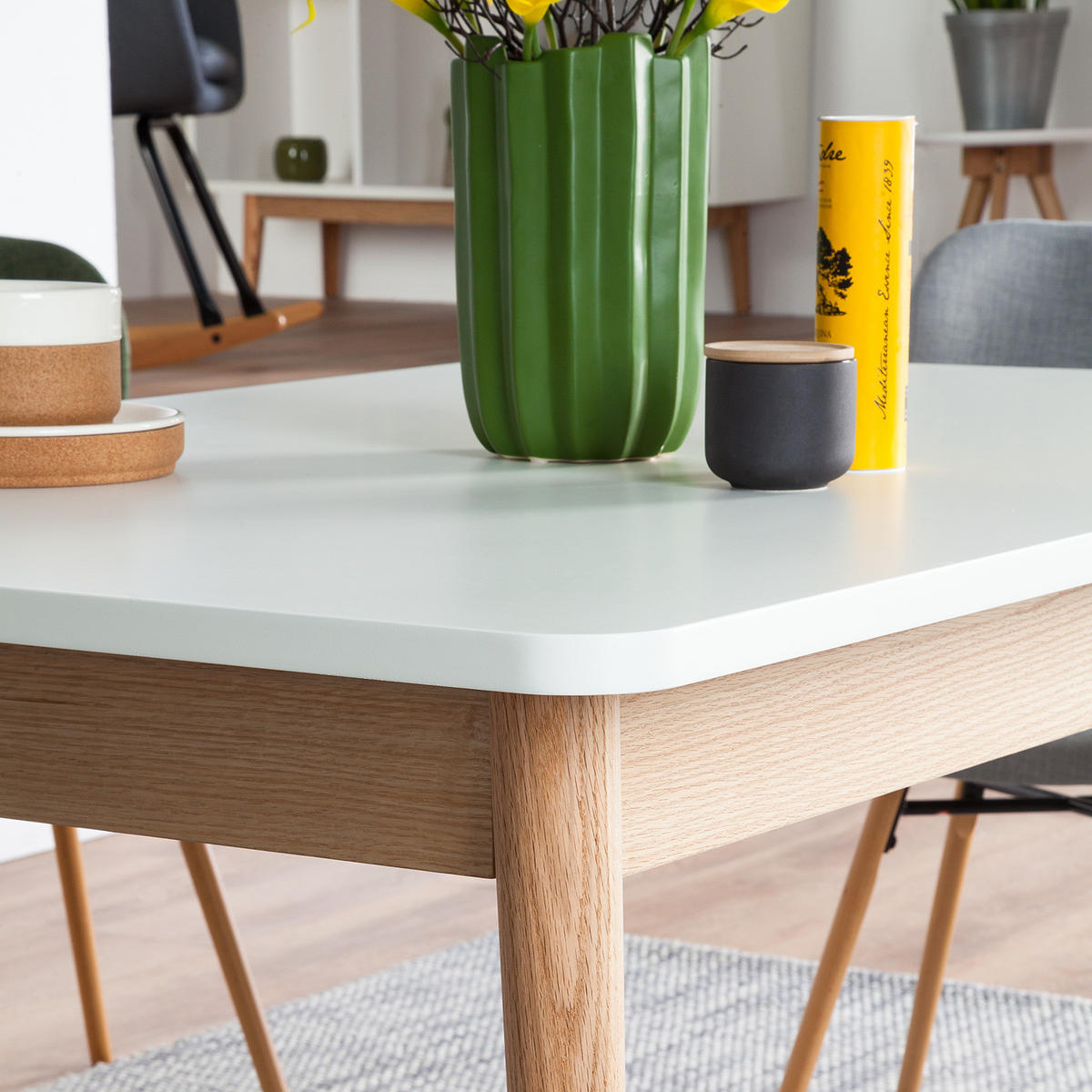 ESSTISCH mit Ausziehfunktion - Eiche teilmassiv - Weiß, Holzwerkstoff (90/140/77cm) - home24