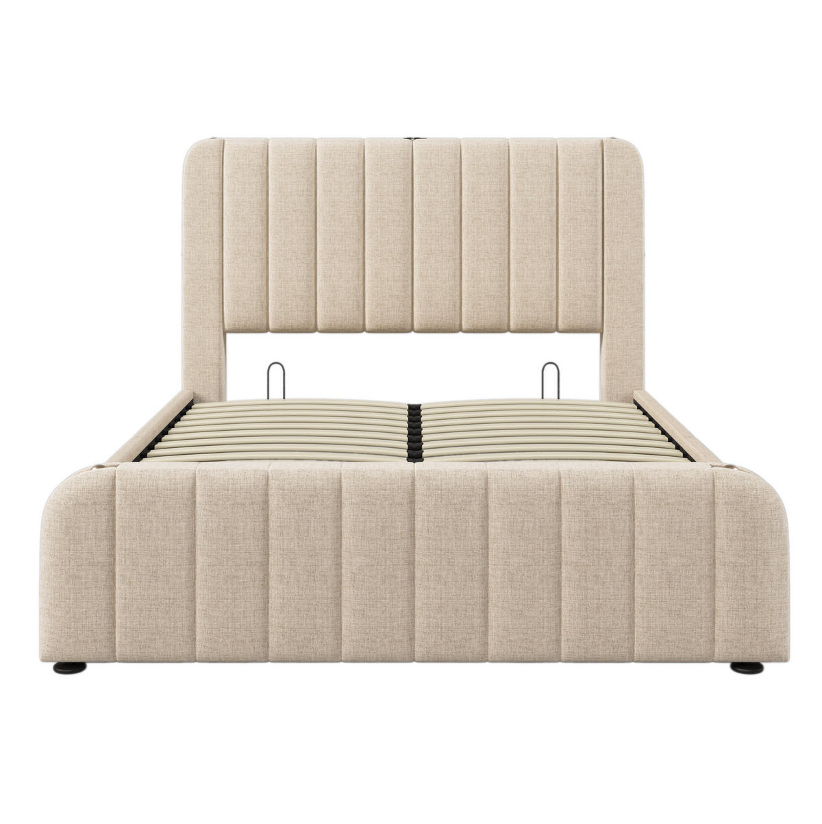 POLSTERBETT mit Leinenbezug 160x200 cm Beige mit hydraulischem Bettkasten, USB- und USB-C-Anschluss - Beige, Textil (160/200cm) - IVMEU