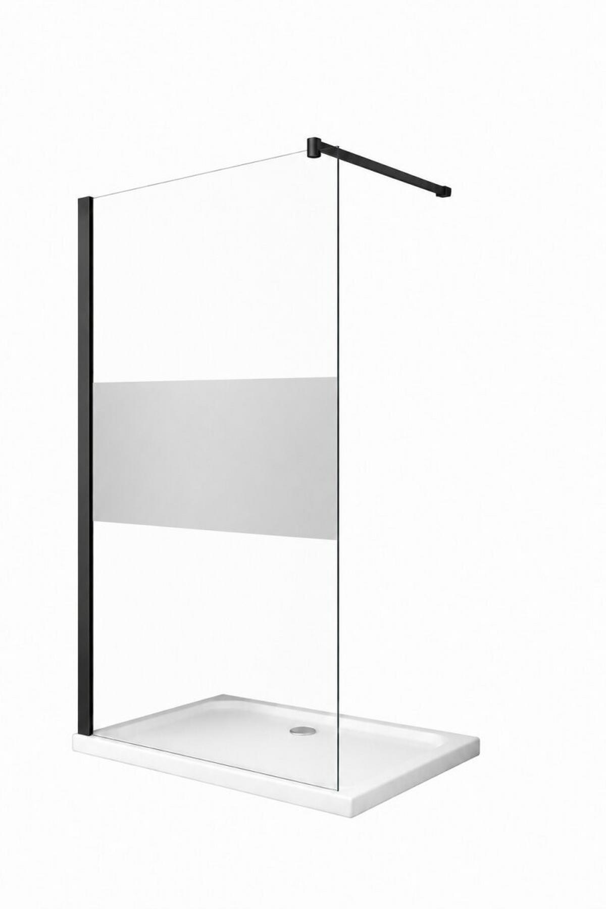 WALK-IN-DUSCHWAND 140 × 200 cm – Teilsatiniertes ESG-Sicherheitsglas – Schwarz - Schwarz, Glas (10/140/200cm) -  Glaswerk Westfalen