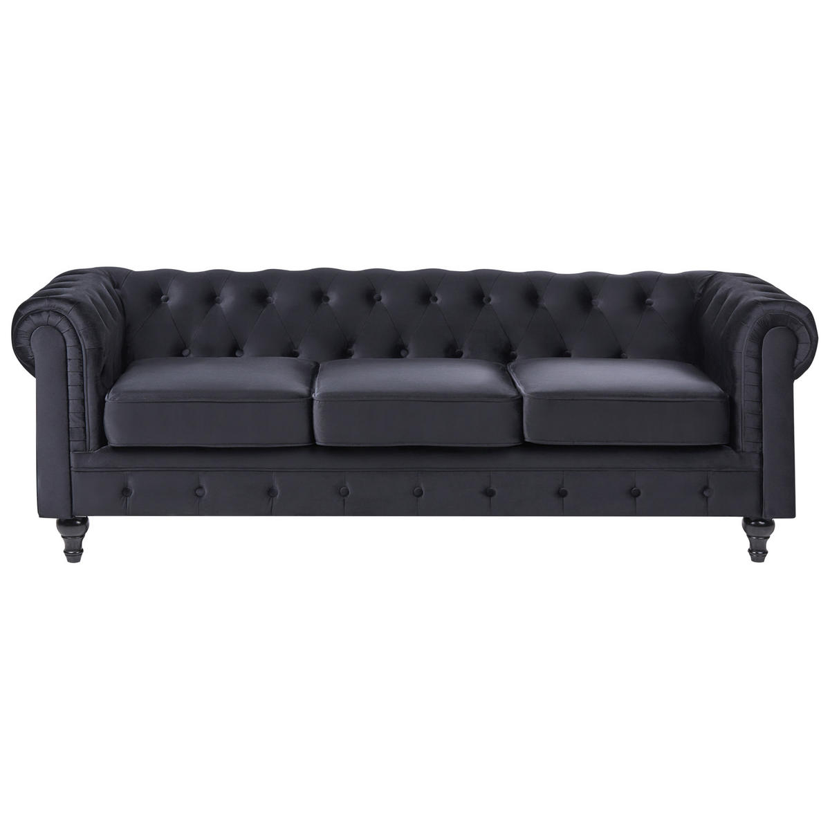 4-SITZER SOFA SET Samtstoff Schwarz Chesterfield - Schwarz, Textil (201/70/75cm) - Beliani