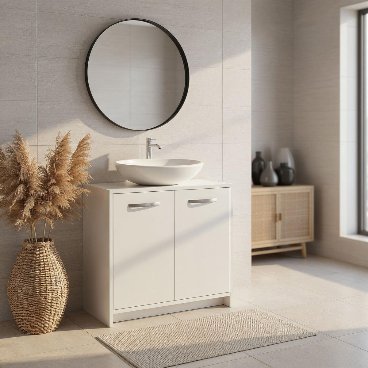 WASCHBECKENUNTERSCHRANK Katalina, 63 x 31 x 55 cm , weiß - Weiß, Holzwerkstoff (63/55/29cm) - tectake