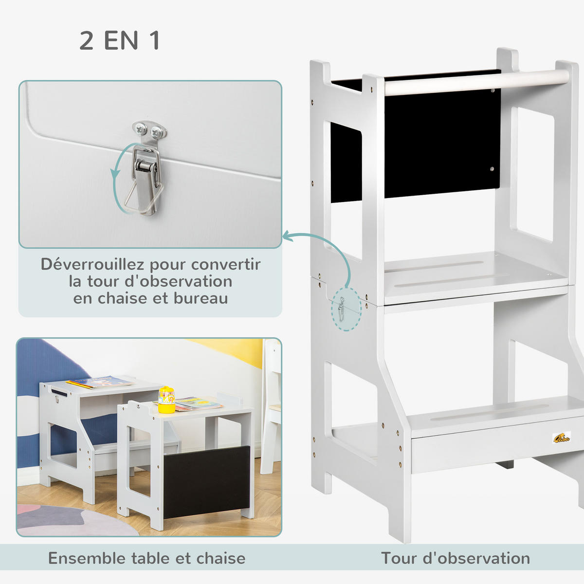 LERNTURM DE-17264 3-in-1 mit Tafel & Sicherheitsrand Grau - Grau, Holzwerkstoff (44/86/42cm) - ComfortXL