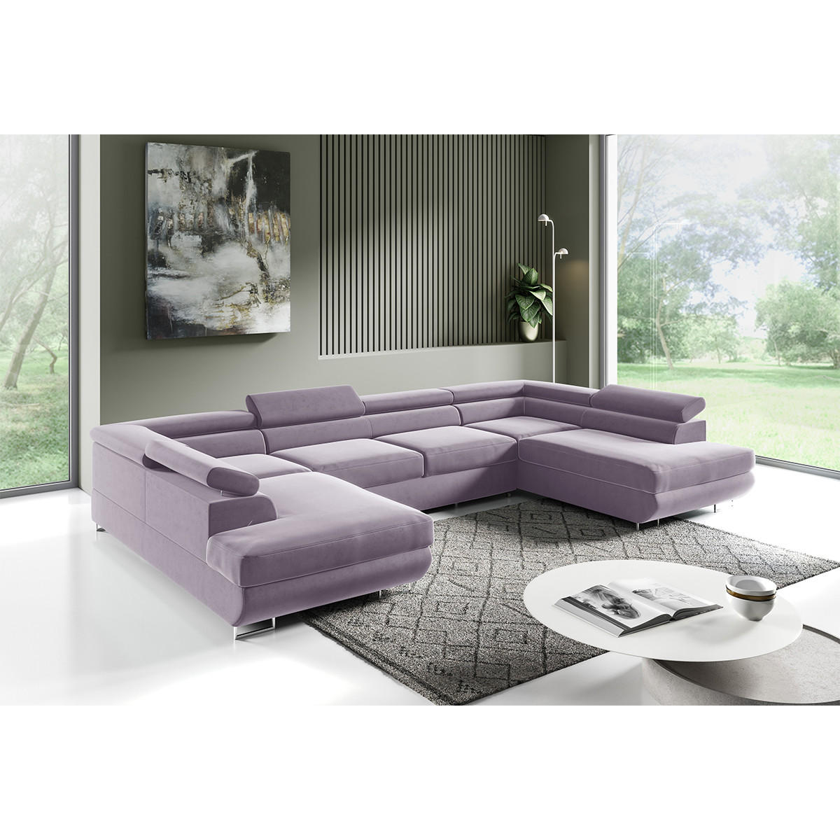 PANORAMASOFA Lyam 5 Sitzplätze Lavendel - Lila, Holzwerkstoff (335/72/201cm) - Petits-meubles