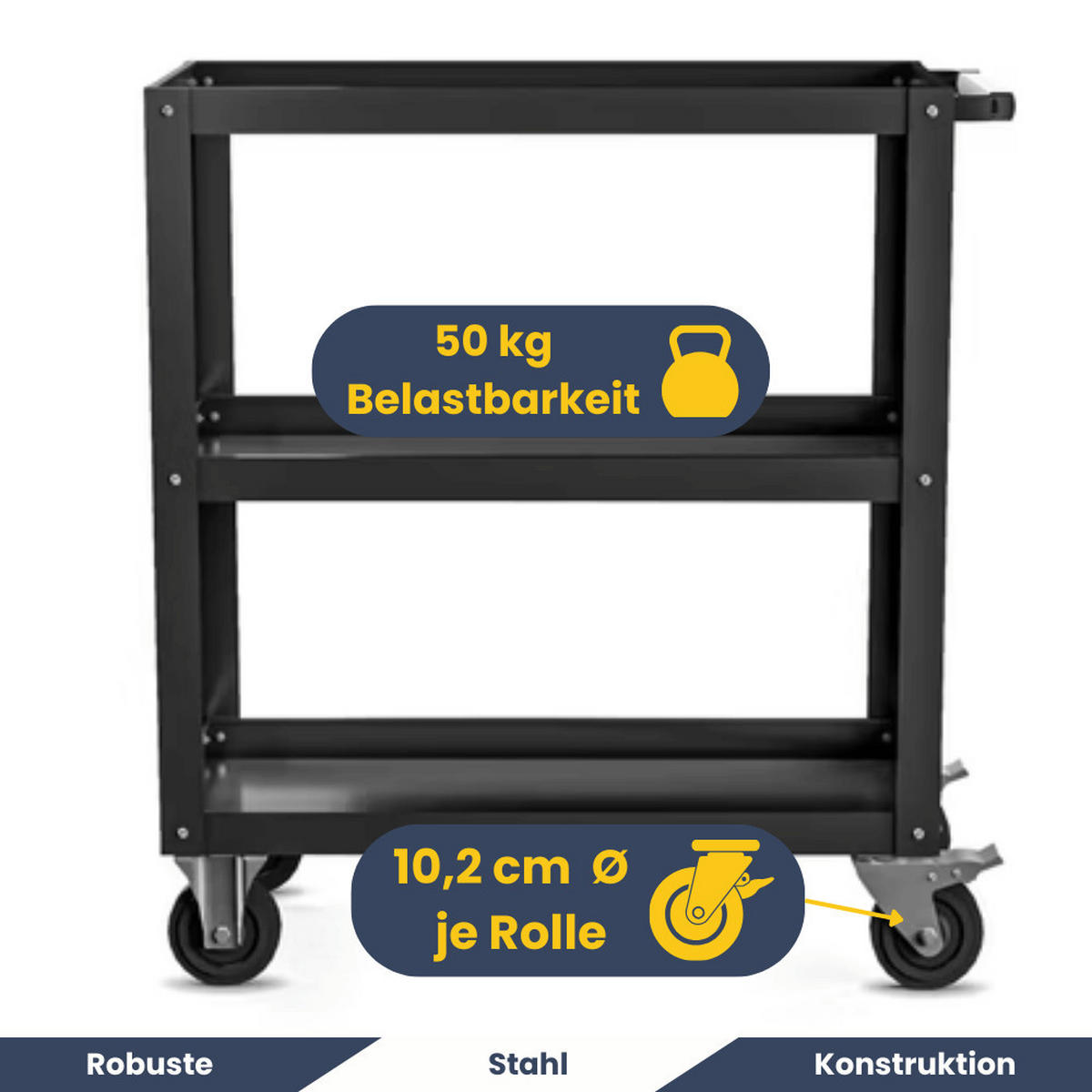 TISCHWAGEN mit Rollen Werkstattwagen AGUS 81,6x70x40cm Schwarz - Schwarz, Metall (70/81.6/40cm) - DELUKE