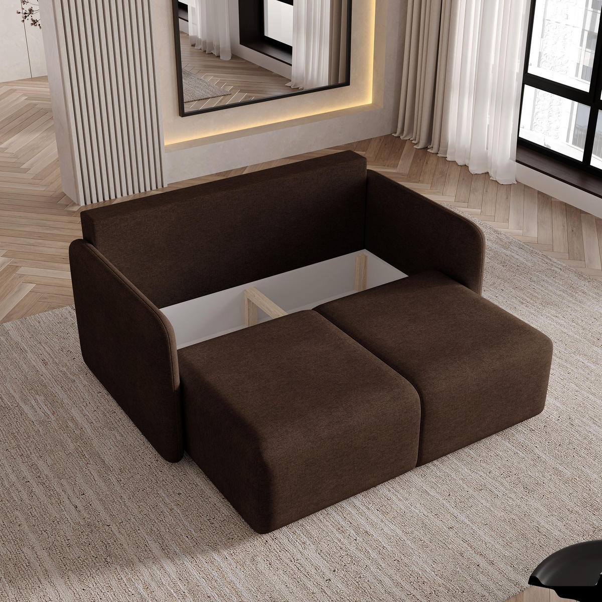 BETTSOFA SUVI II NV Braun Geflochtener Stoff mit Schlaffunktion - Braun, Textil (90/85/153cm) - MASSENO