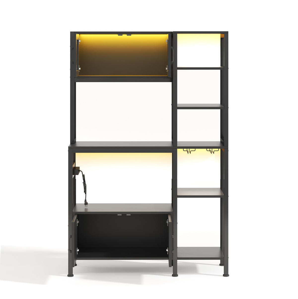 BUFFET aus MDF und Stahl 40x115x180 cm Schwarz mit LED-Leiste, Steckdosenmodul und viel Stauraum - Schwarz, Holzwerkstoff (115/180/40cm) - Modfu