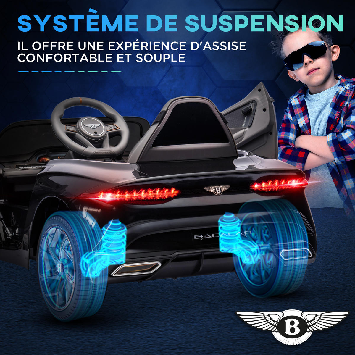 ELEKTRO-KINDERAUTO DE-13155 Flügeltüren Schwarz - Schwarz, Kunststoff (108/65/45cm) - ComfortXL
