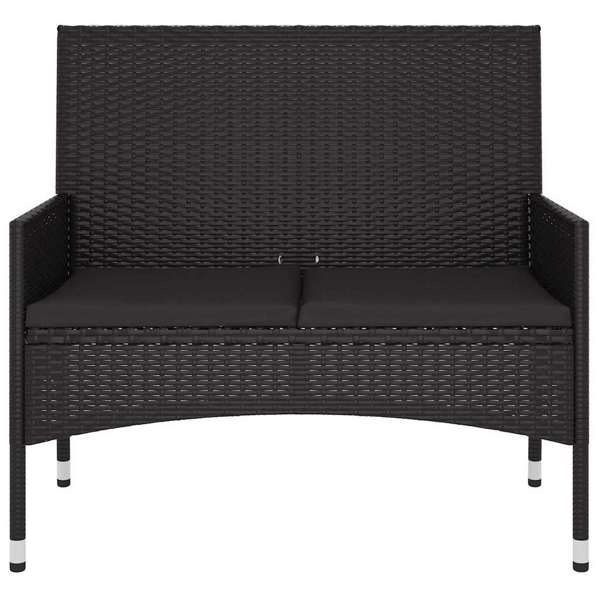 GARTENBANK 2-Sitzer mit Kissen Schwarz Poly Rattan - Schwarz, Kunststoff (90/85/51cm) - furnicato