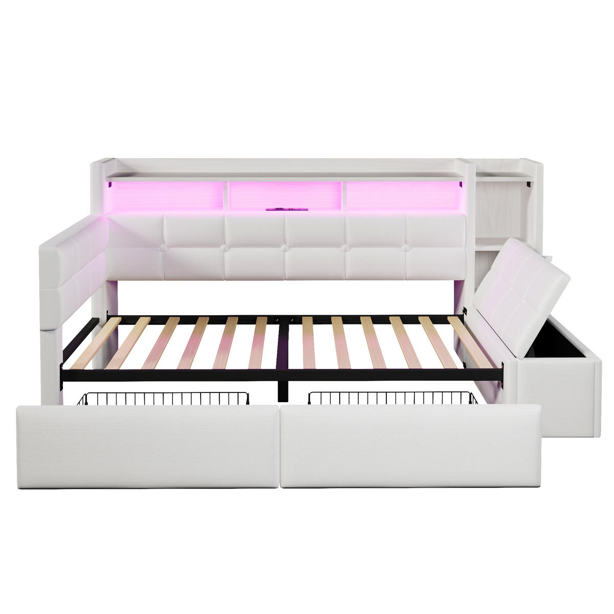 TAGESBETT 90/190 cm DE-04946, mit 2 Schubladen und LED in Weiß - Weiß, Holzwerkstoff (90/190cm) - ComfortXL