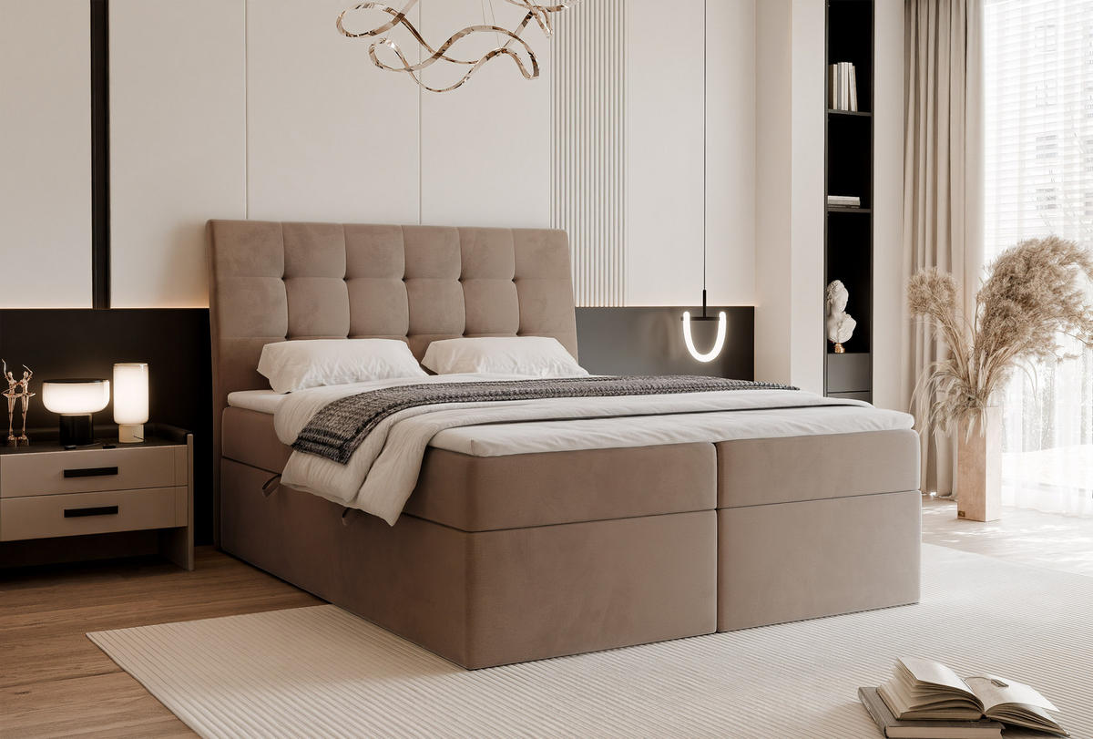 BOXBETT BAILEY 120/200 cm mit Matratze und Topper, Hellbraun - Hellbraun/Schwarz, Textil/Metall (120/200cm) - Idohome