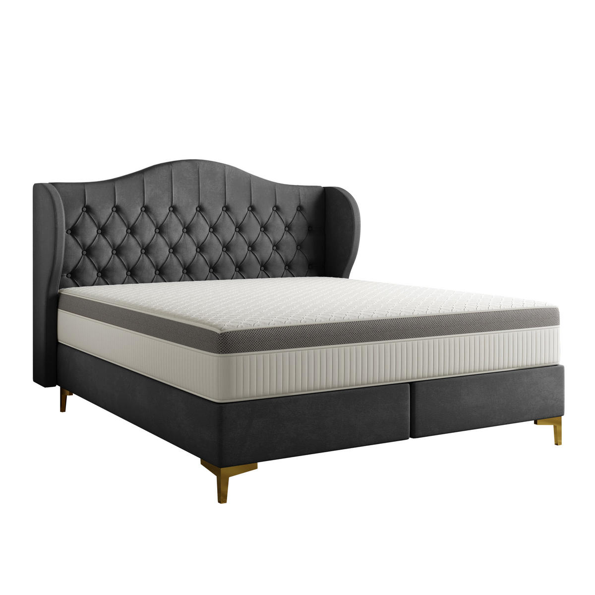 Bett mit Taschenmatratze LEGEND, Whisper-Stoff Graphit 180x200 cm - Graphitfarben, Holz/Textil (180/200cm) - Kaiser Möbel