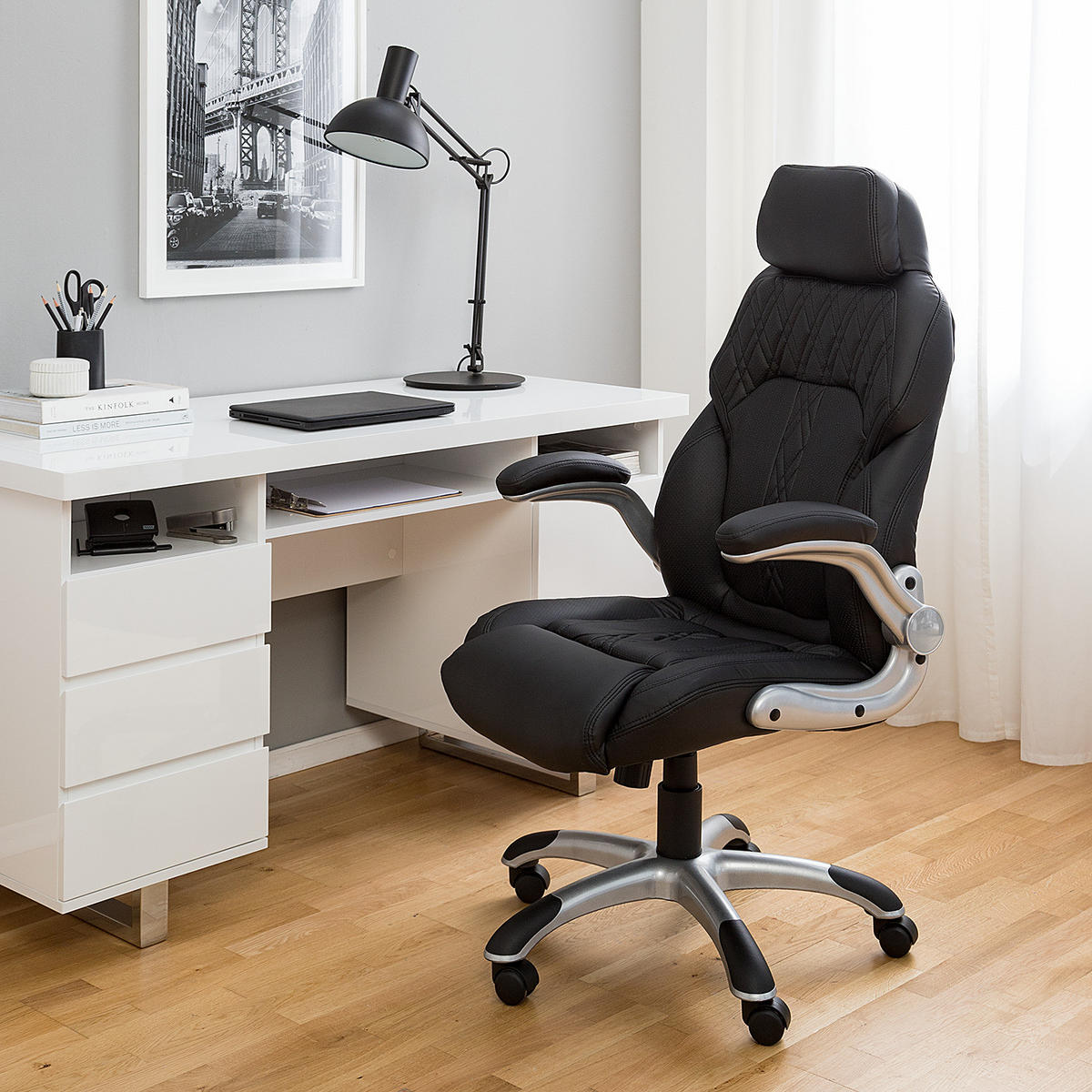 CHEFSESSEL - Kunstleder - Schwarz, Kunststoff (69/118/77cm) - home24