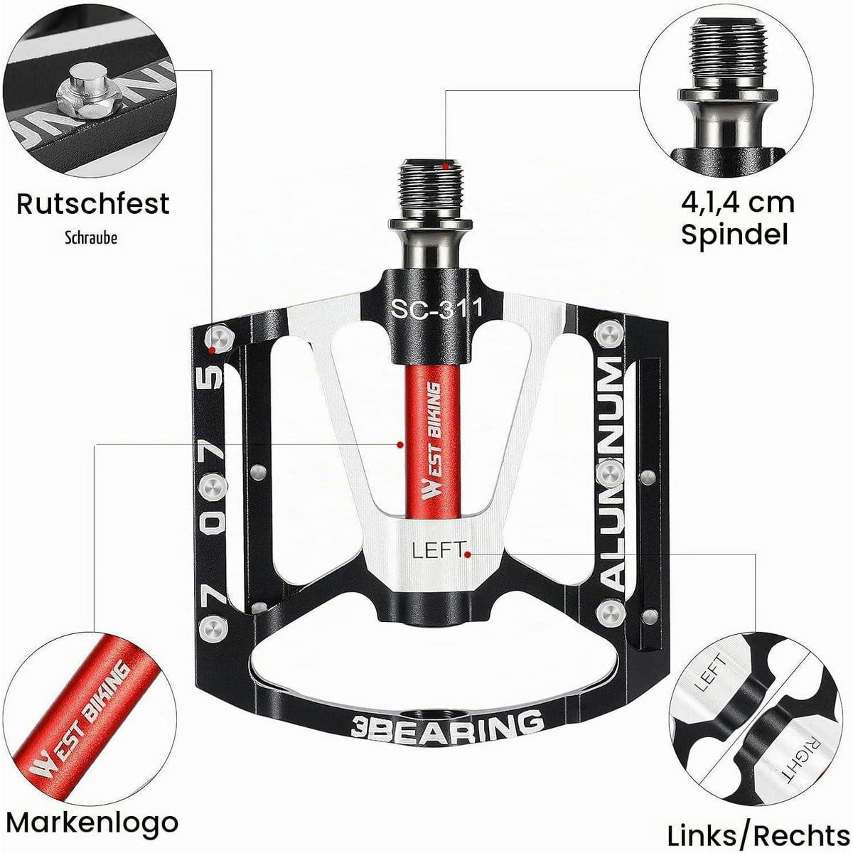 FAHRRADPEDALE Aluminium rutschfest 9/16 Zoll MTB E-Bike Set - Schwarz, Metall (10/1.5/10cm)