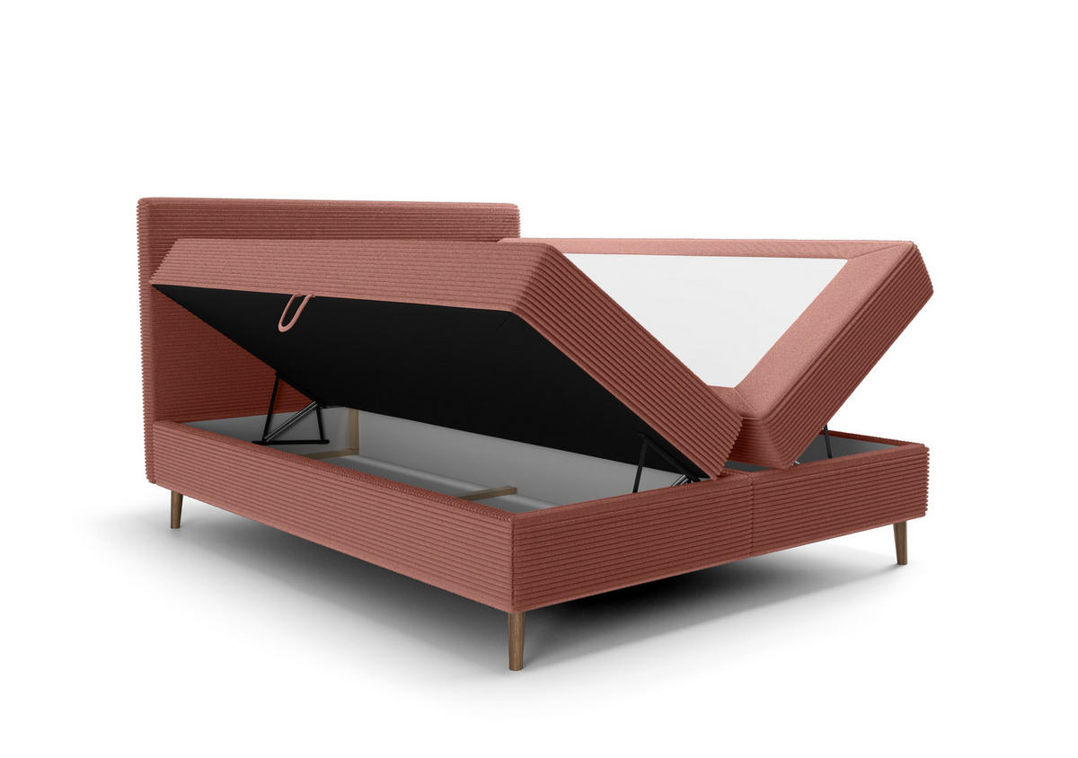 BOXBETT NARA mit Matratze H3, Bonell und Topper 140x200 POSO 029 - Pink, Textil (140/200cm) - Bedante
