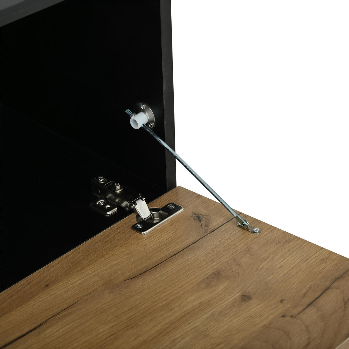 LOWBOARD in Holzfarbe TV-Ständer mit geräuschlosen Scharnieren für Wohnzimmer, B180/T33,5/H45 cm - Schwarz/Naturfarben, Holzwerkstoff/Metall (180/45/33.5cm) - STILVORA