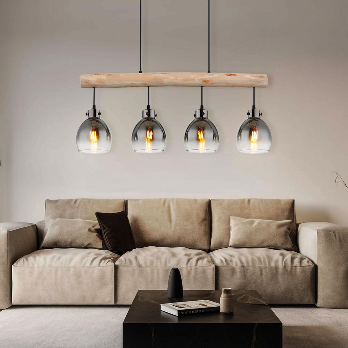 LED HÄNGELEUCHTE Metall Glas Rauchgrau - Grau, Holz (82.5/15/140cm) - Globo Lighting