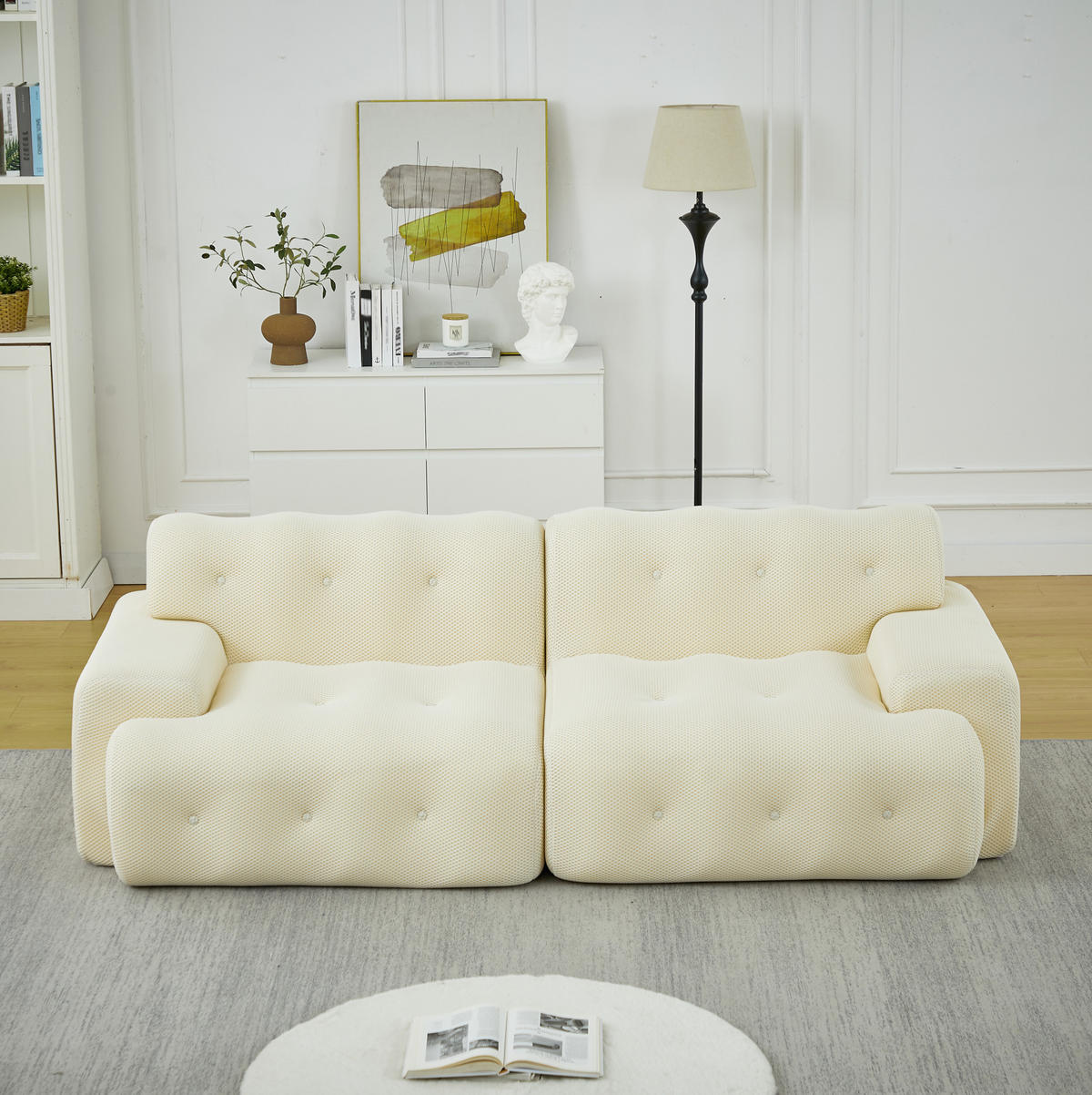 SOFA Zweisitzer modular 224 x 104 x 66 cm Stoff Beige - Beige, Holzwerkstoff (104.01/66/224cm) - Meubliv