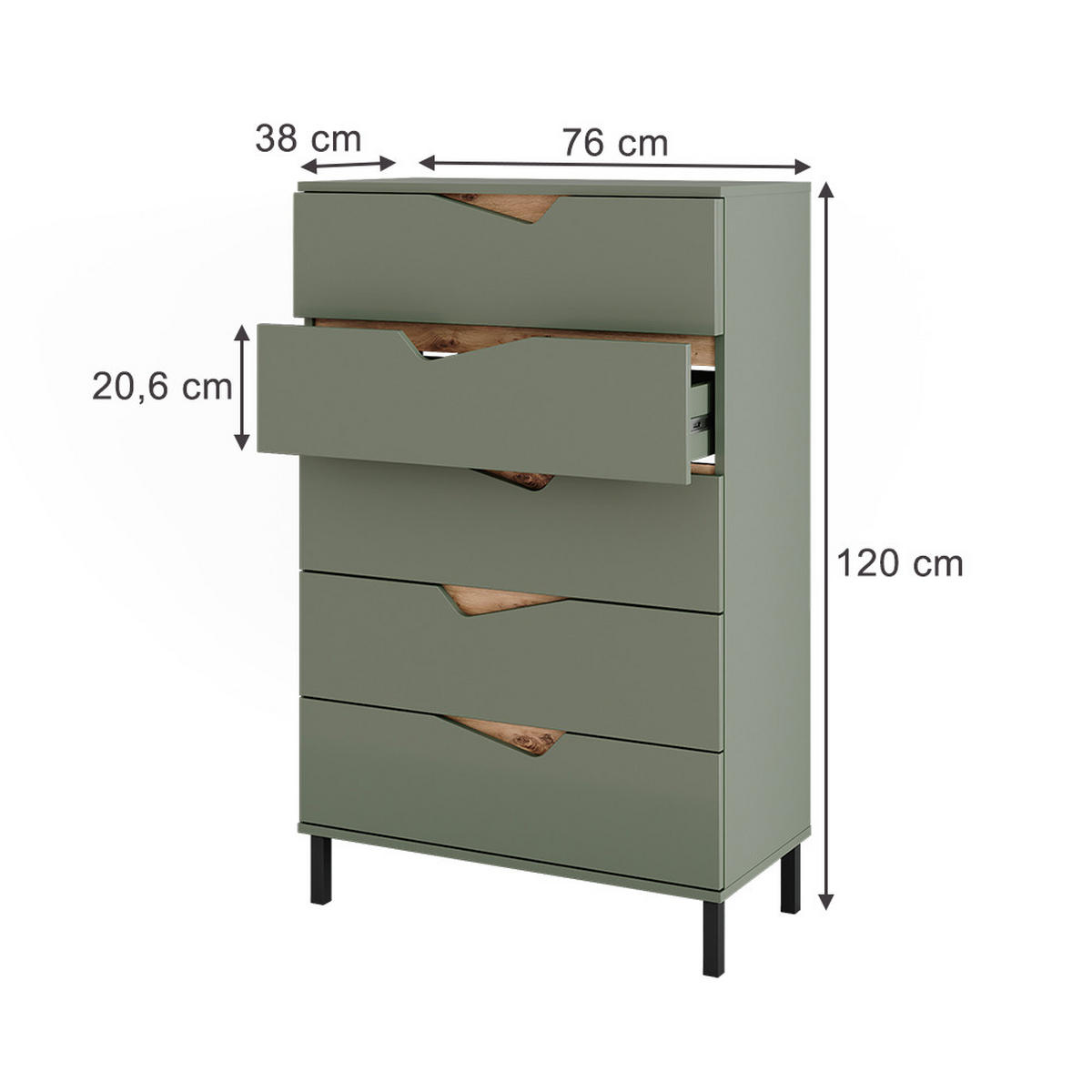 KREDENC Marelle Zelená/umělecká - zelená barva, kompozitní dřevo (76/120/38cm) - Vicco