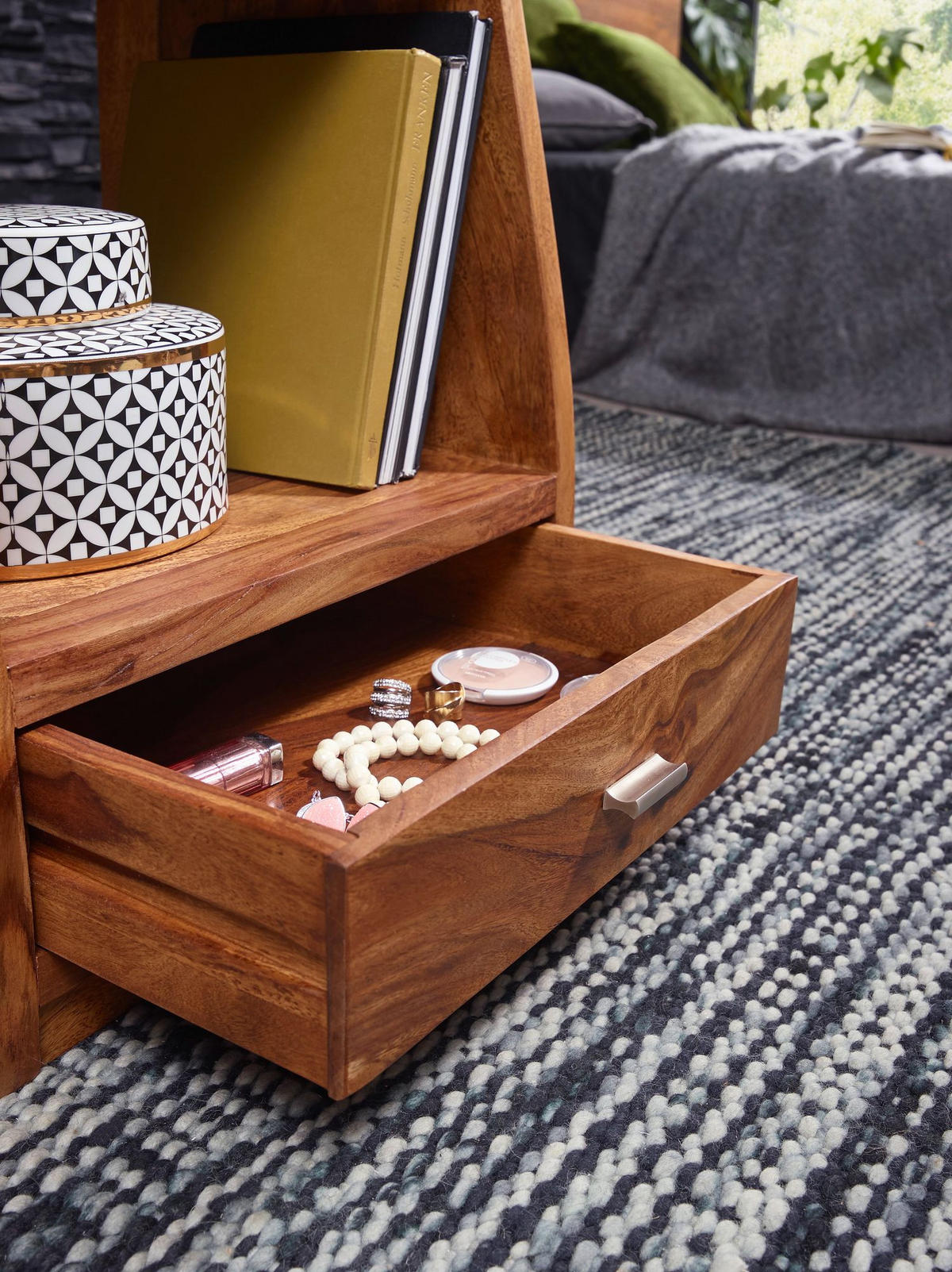NACHTTISCH – Massivholz, Schublade & Ablage, Landhausstil - Braun, Holz/Metall (45/53/40cm) - KADIMA DESIGN