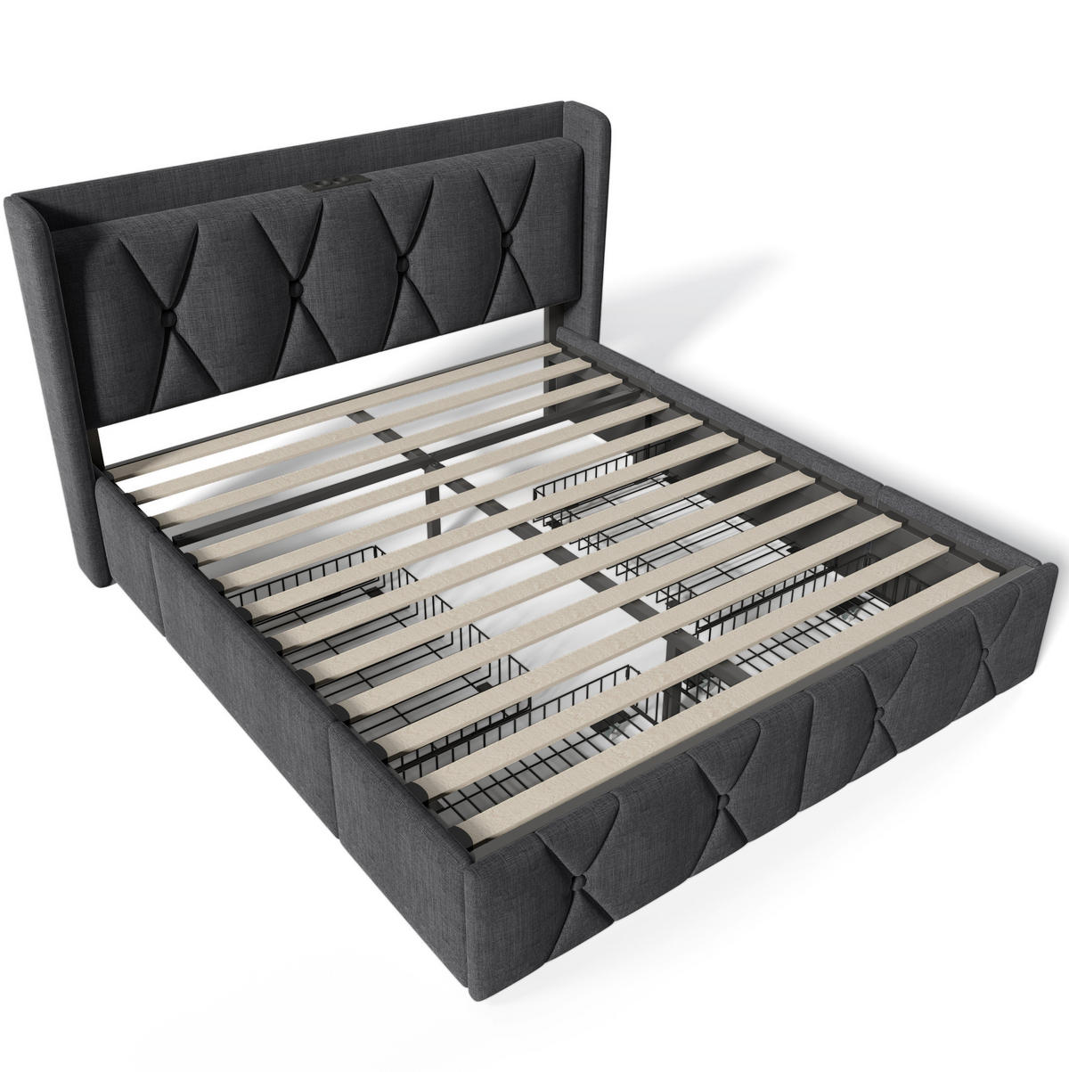 POLSTERBETT 140/200 cm mit USB, Steckdosen und 4 Schubladen inkl. Matratze und Lattenrost, Grau - Grau, Textil (140/200cm) - Redom