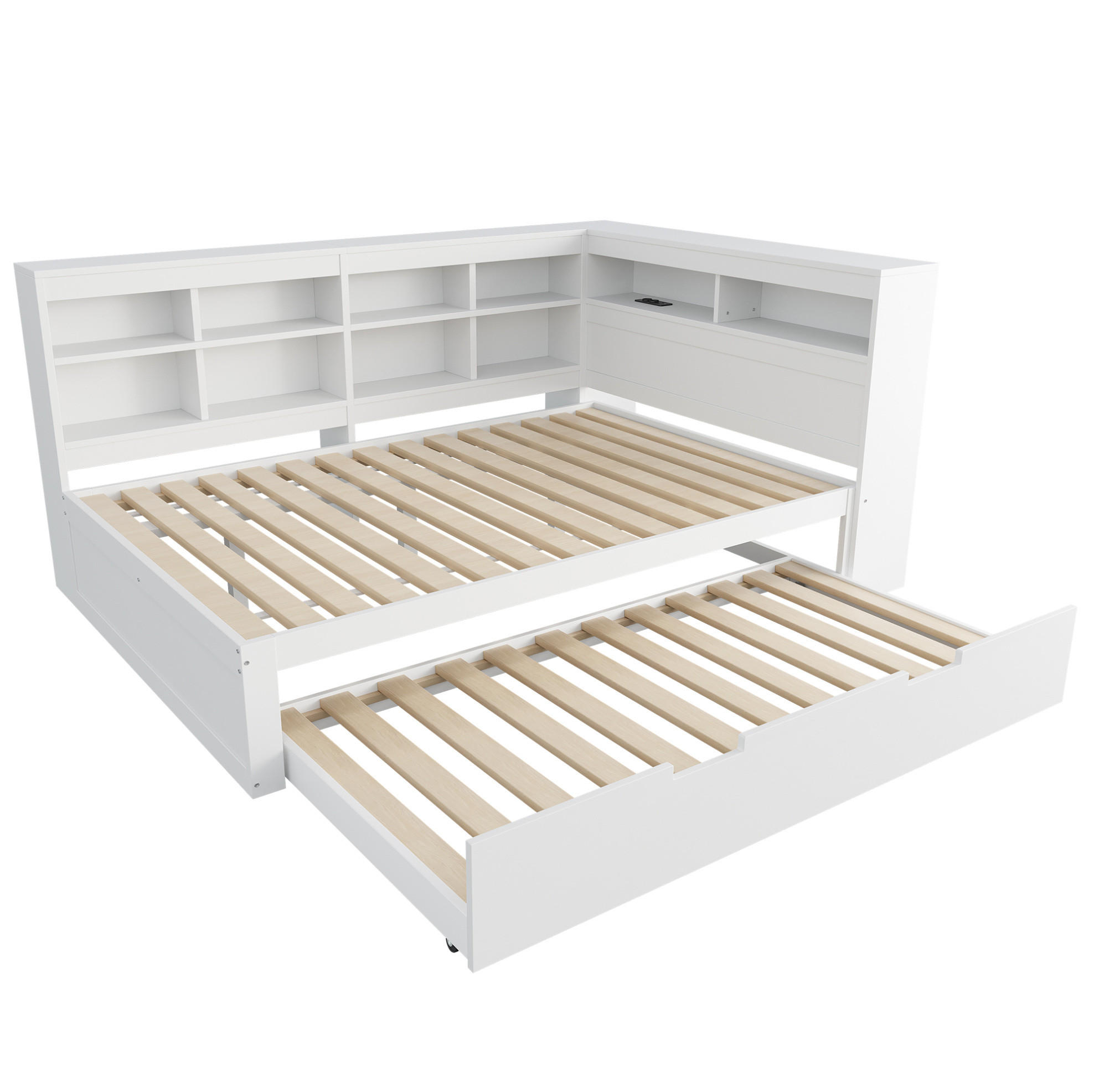 SCHLAFSOFA 140/200 cm mit Ausziehbett 90/190 cm, USB-Anschluss und Stauraum, Weiß - Weiß, Holzwerkstoff (166/92.5/222.5cm) - Redom