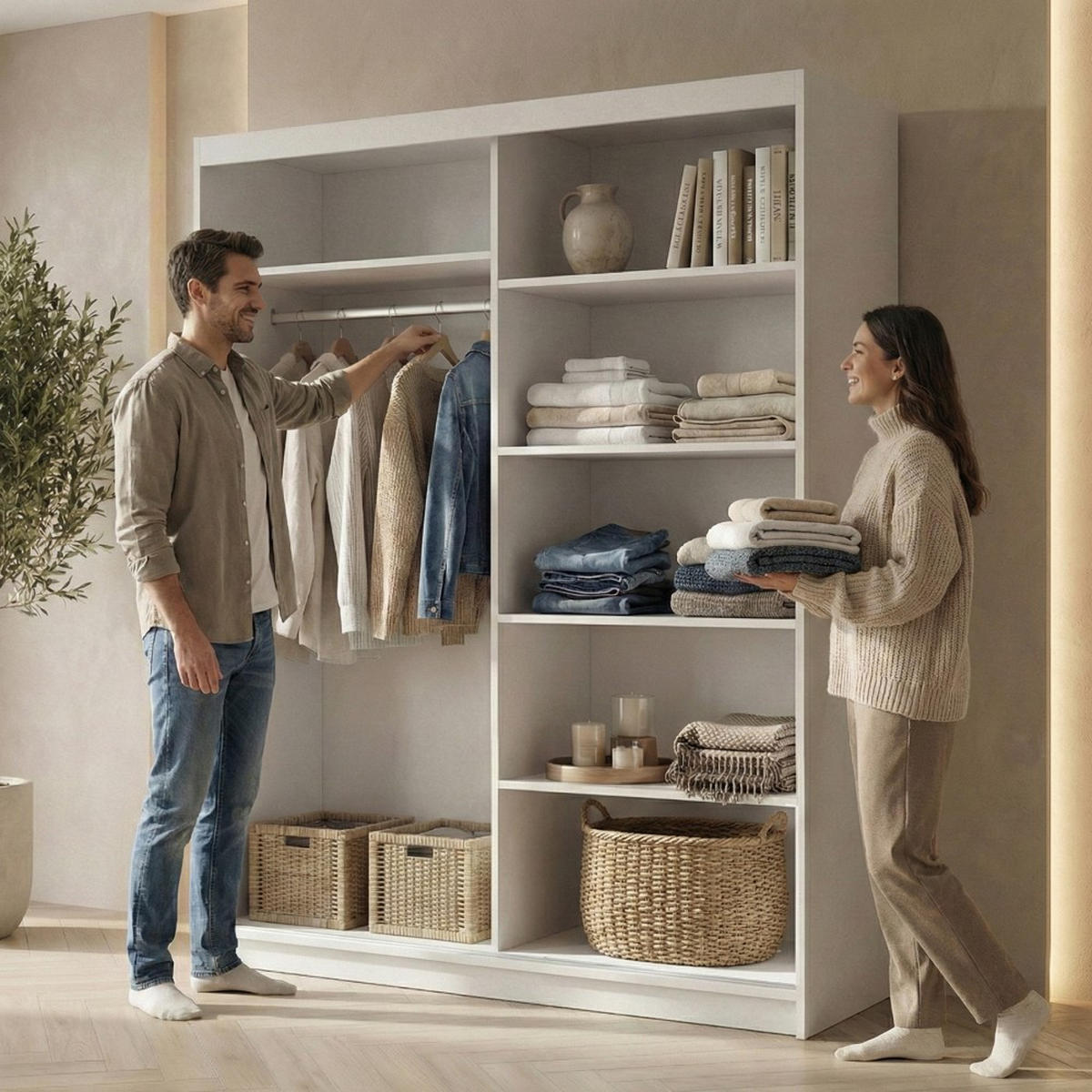 SCHWEBETÜRENSCHRANK Hela 160/205/60 2-türig weiß mit Spiegel - Weiß, Holzwerkstoff (160/205/60cm) - Beautysofa