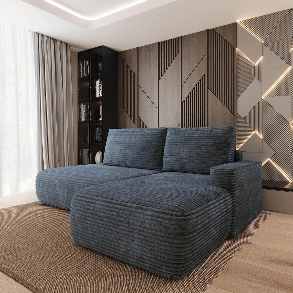 ECKSOFA AVINI T R-S Grau Kordstoff mit Schlaffunktion - Grau, Holzwerkstoff/Textil (277/160cm) - MASSENO