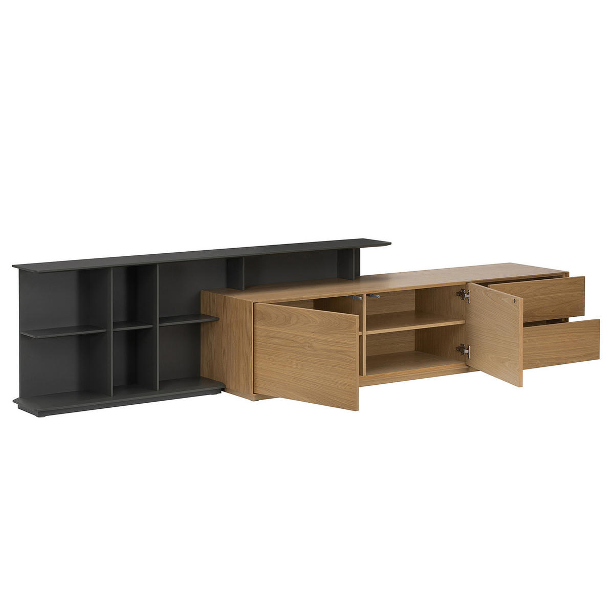 TV-LOWBOARD - Eiche / Dunkelgrau - Eichefarben/Dunkelgrau, Holzwerkstoff (180/60/47cm) - home24