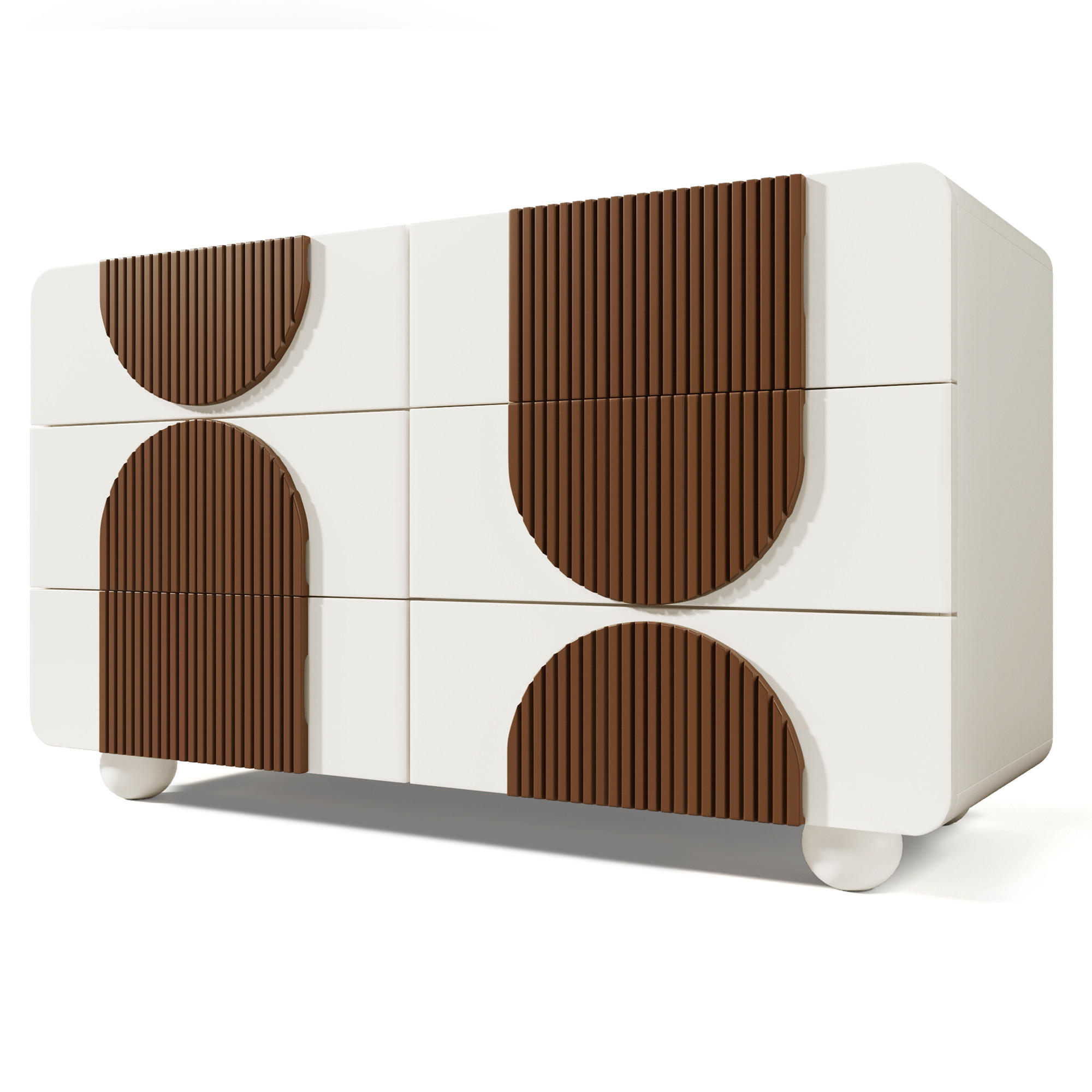 KOMMODE in Weiß Sideboard mit schokoladenfarbenen Holzleisten und Schubladen für Wohnzimmer, B121/T41/H71 cm - Weiß/Braun, Holz/Holzwerkstoff (121/71/41cm) - STILVORA