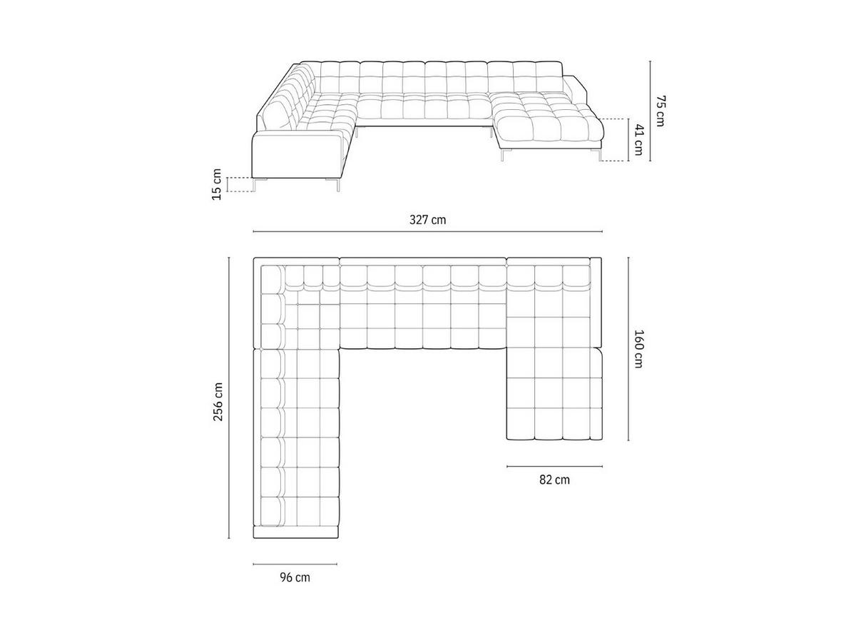 PANORAMASOFA links Mamaia aus Samt schwarz 7 Sitzplätze - Schwarz, Textil (256/75/327cm) - Micadoni