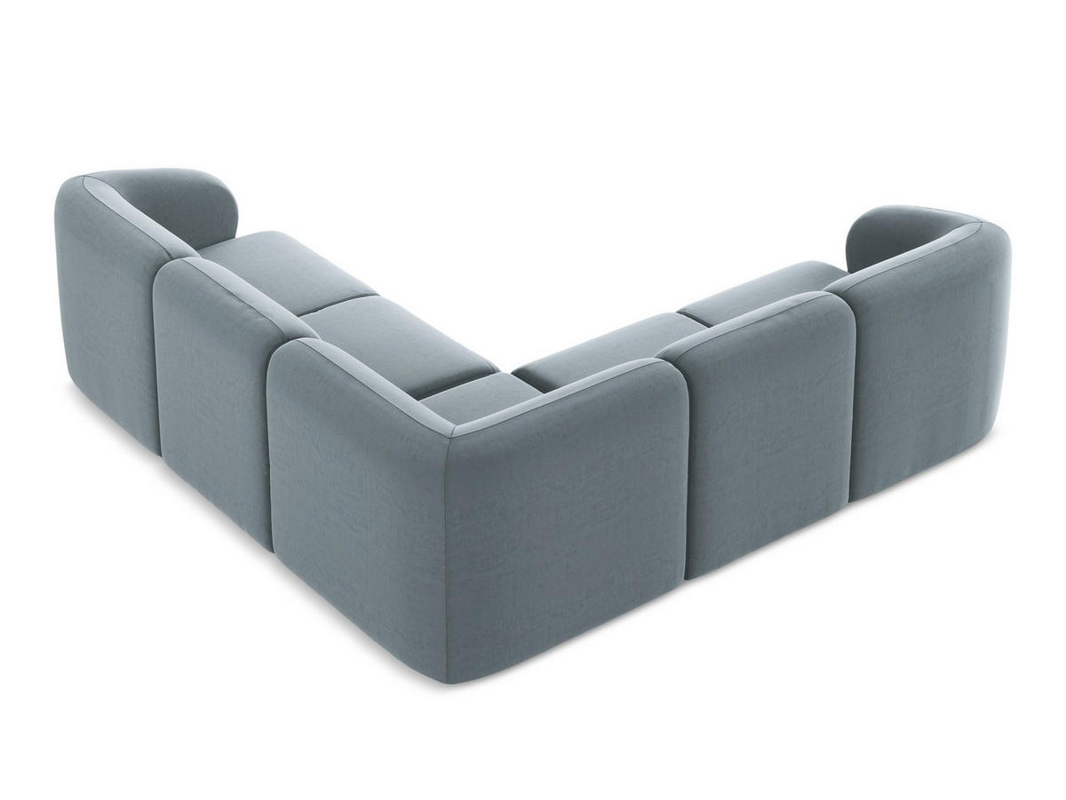 ECKSOFA Samt Stoff Blau - Schwarz/Hellblau, Holzwerkstoff/Kunststoff (251/251cm) - Makamii