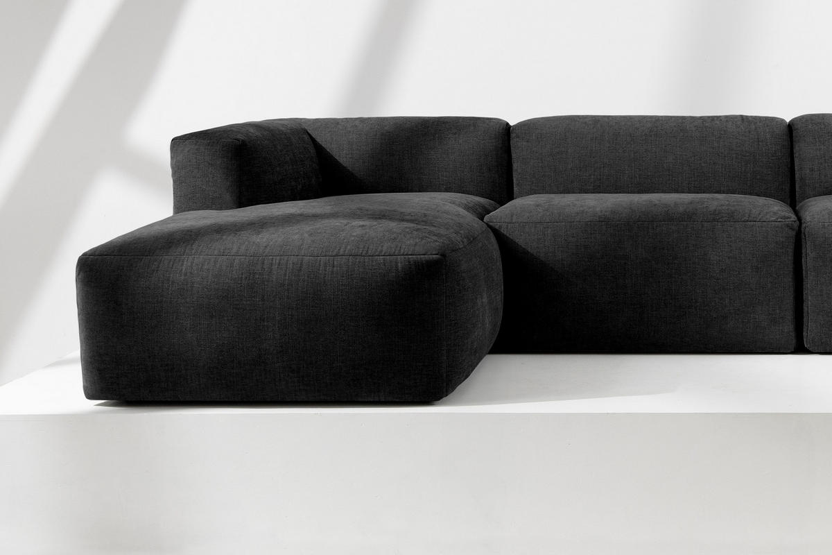 ECKMODULSOFA-LINKS BUFFO 6-Sitzer mit extrem weicher Sitzfläche, Gewebestoff, graphit - Graphitfarben, Textil (377/180cm) - KONSIMO®