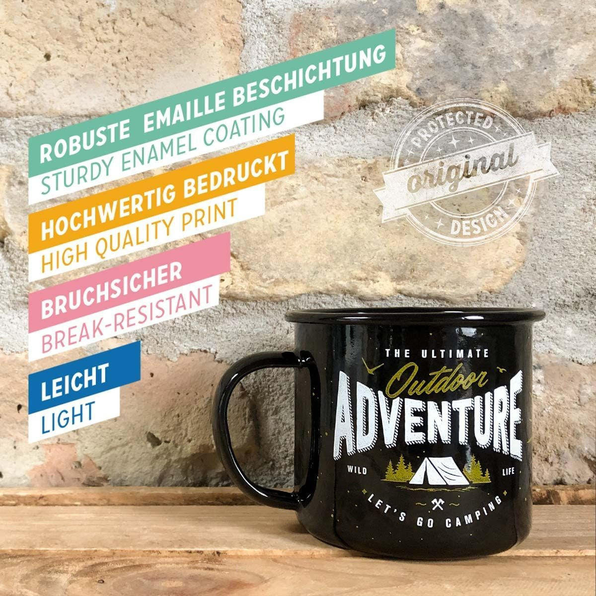 EMAILLE-BECHER 360 ml Outdoor & Activities Outdoor Adventure - Schwarz/Olivgrün, Metall (0.36L) - Nostalgic-Art