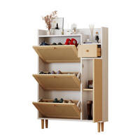 SCHUHSCHRANK 90/125/17 cm in Natur/Weiß mit 3 Klappen und 1 Schublade - Weiß, Holzwerkstoff (90/125/17cm) - Flora Grace