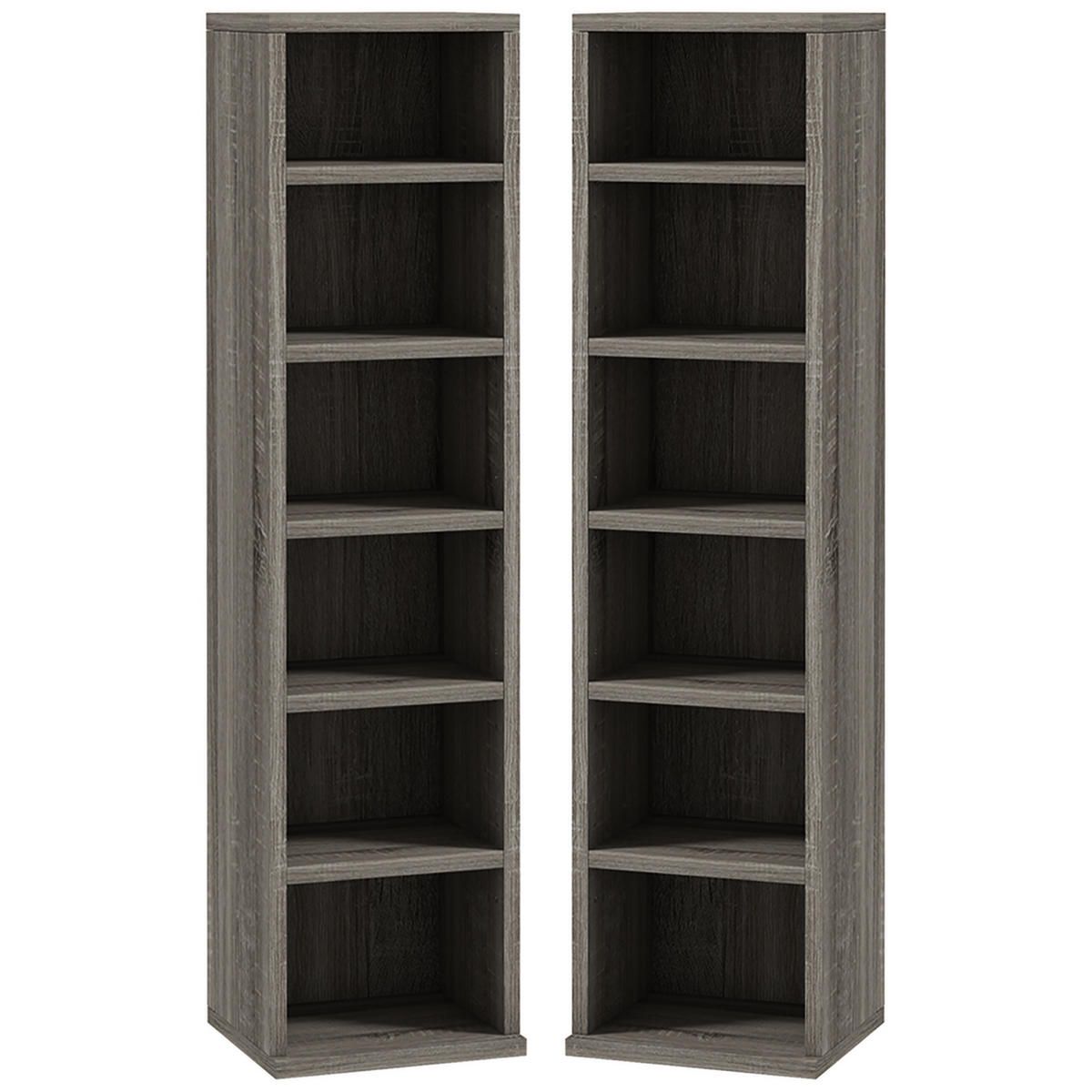 CD-REGAL 2er-Set DE-14440 12 Fächer für 204 CDs Dunkelgrau - Dunkelgrau, Holzwerkstoff (22.5/88.5/21cm) - ComfortXL