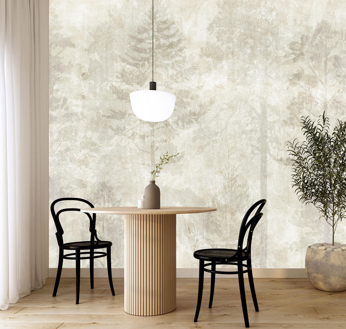 FOTOTAPETE für Wohnzimmer Boho Wald Bäume Beton Abstrakt Vintage Beige 350x256 - Beige/Braun, Papier (350/256cm) - Muralo