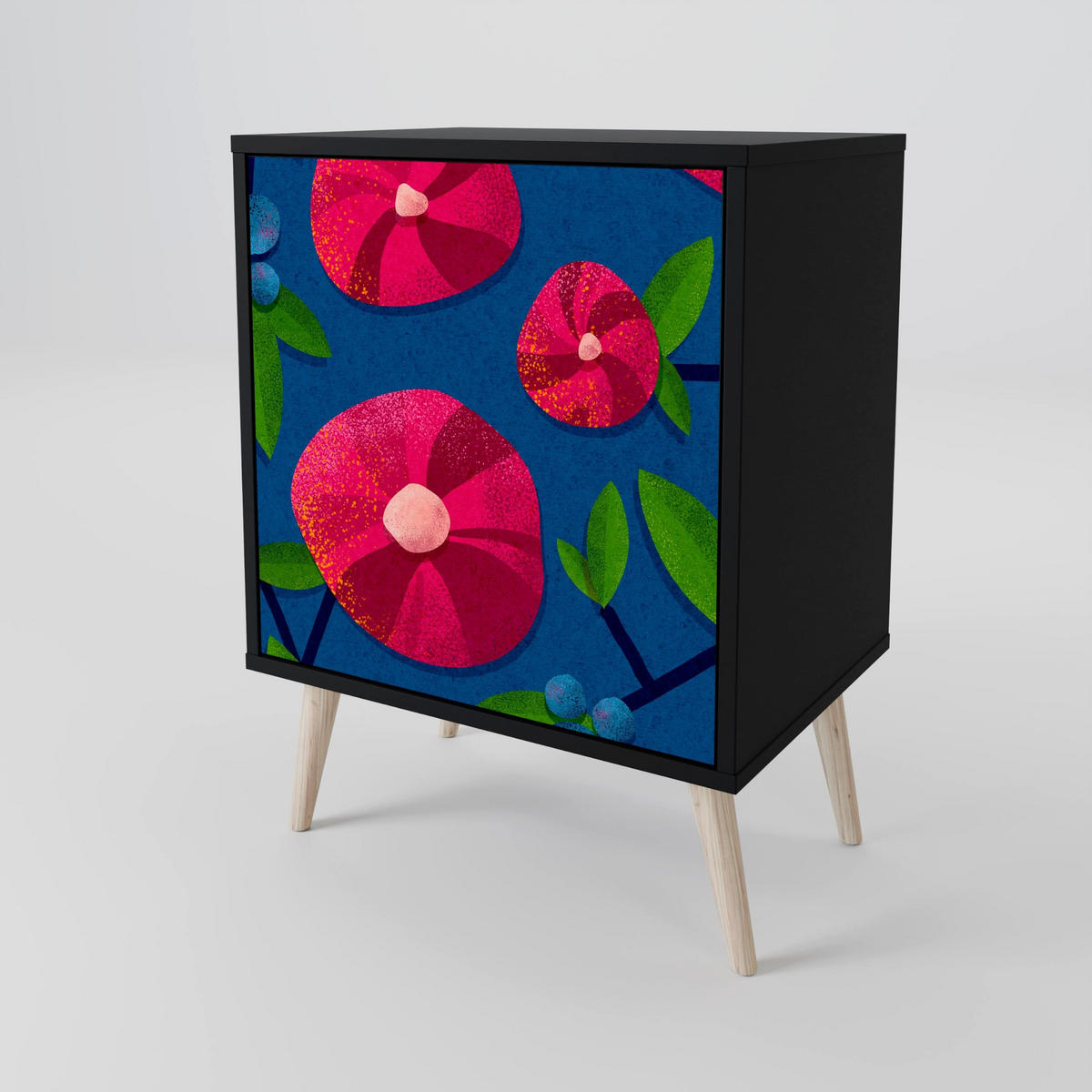 SIDEBOARD SPRING THOUGHTS, Schwarz, 57,5x42x72,5 cm, Schwarze Metallfüße - Multicolor/Schwarz, Holzwerkstoff/Metall (57.5/72.5/42cm) - SpaceRebels
