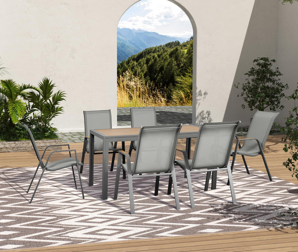 GARTEN-SITZGRUPPE Vera 7-teilig Gartenmöbel-Set - Grau, Kunststoff - DELUKE
