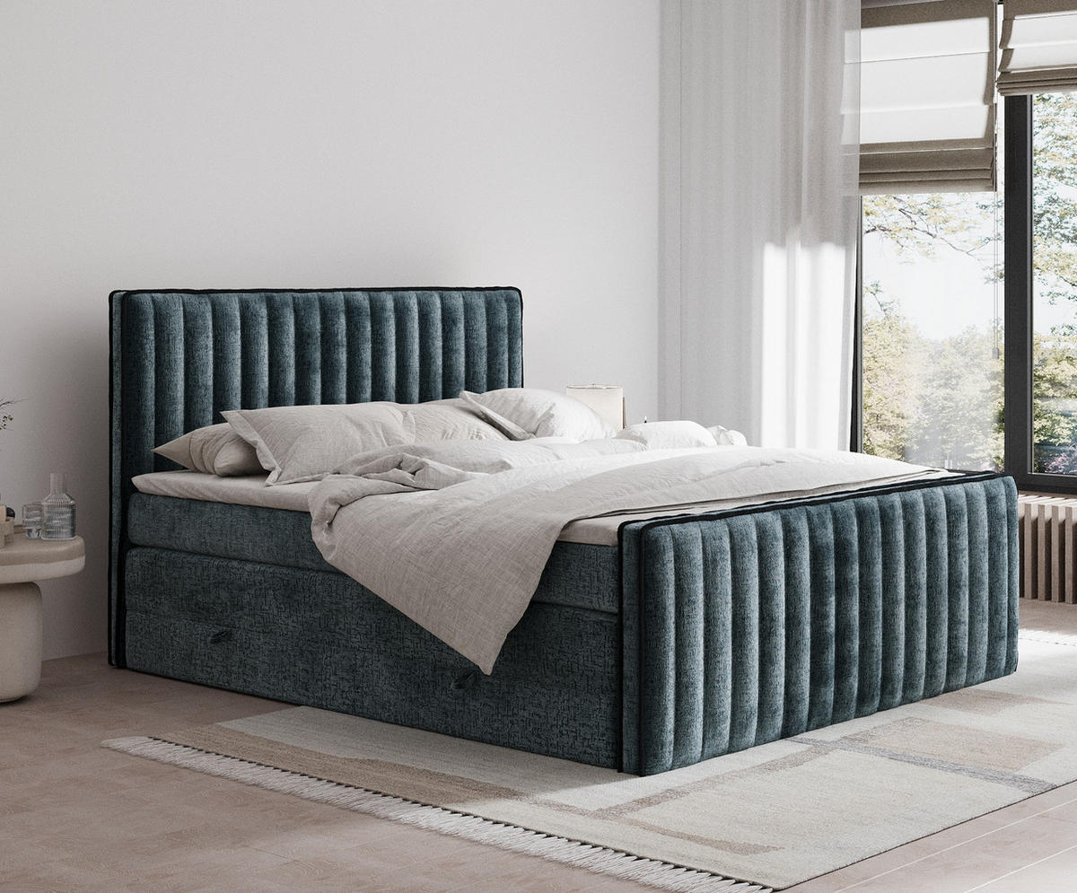 BOXSPRINGBETT Nocturne Blau 140/200 cm - Blau/Schwarz, Holz/Holzwerkstoff (140/200cm) - Maison de Reve