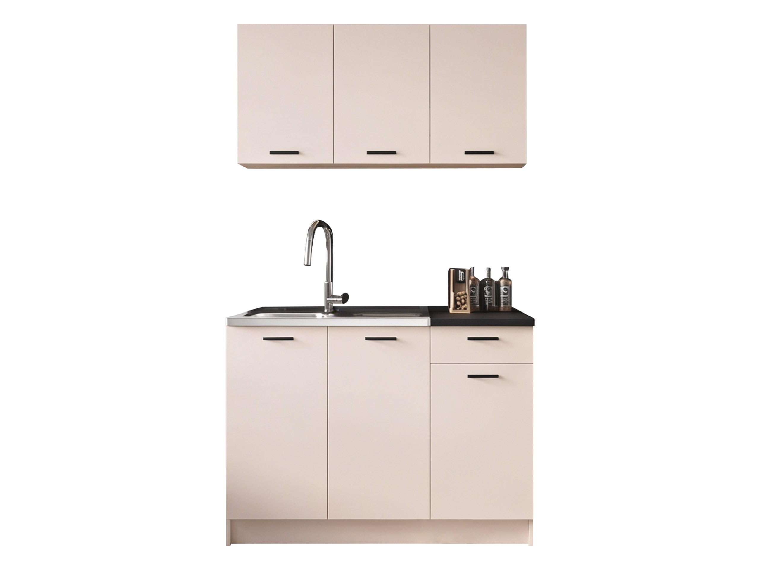 KÜCHENZEILE Eco 120 - Kaschmir/Schwarz, Holzwerkstoff/Kunststoff (120/85/60cm) - MIRJAN24