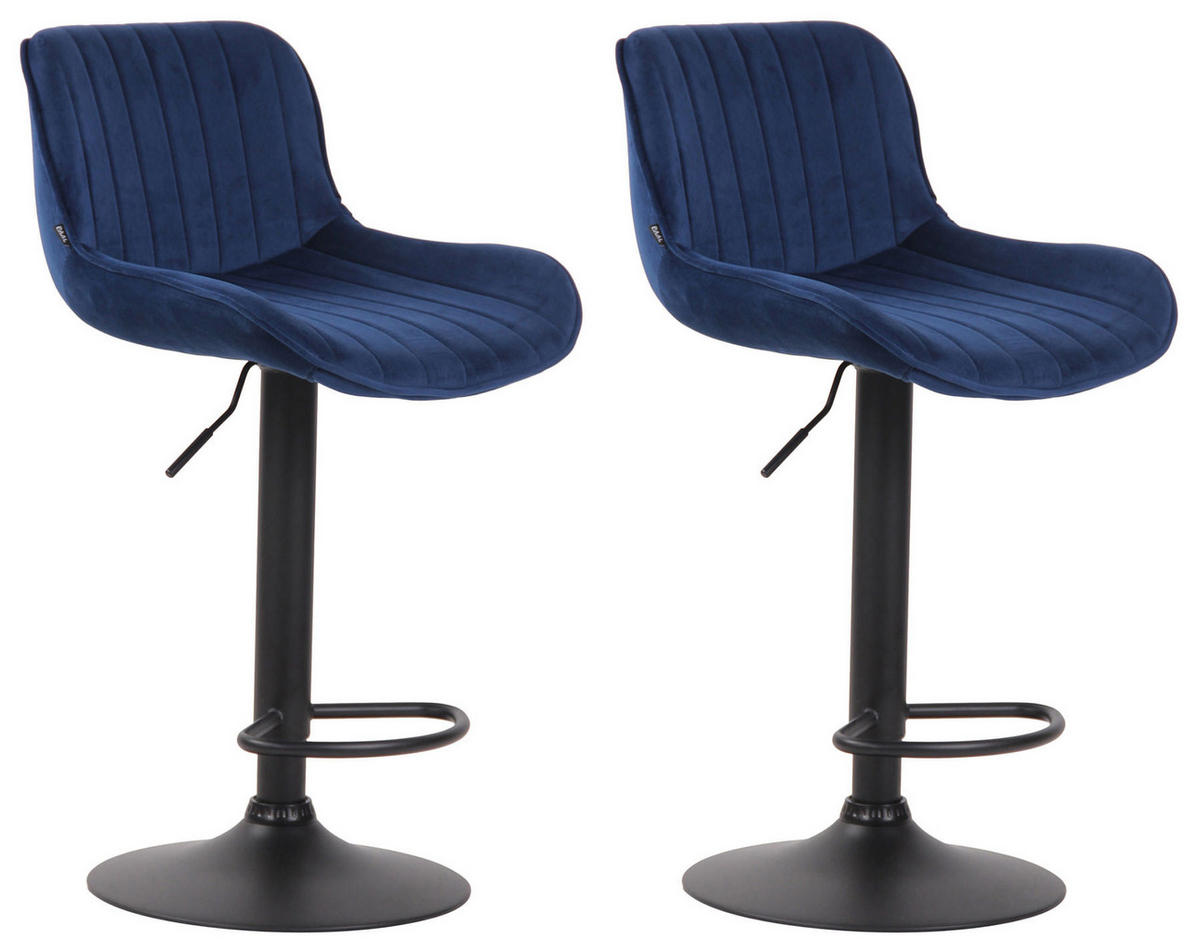 BARHOCKER 2er Set Samt blau - Blau/Schwarz, Textil/Metall (50/86/50cm) - CLP