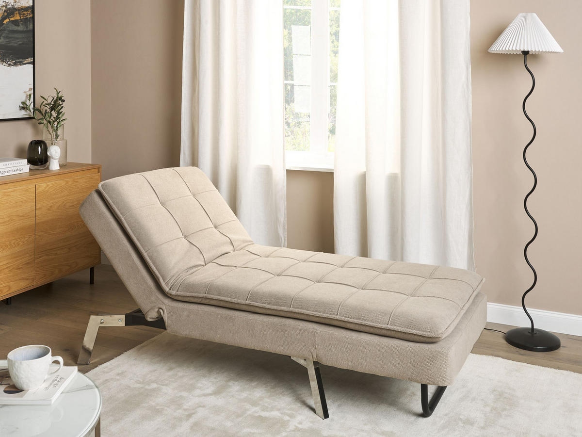 ČALOUNĚNÉ LEHÁTKO CHAISE LONGUE Látka Béžové Loiret - béžová, textil (179/93/76cm) - Beliani