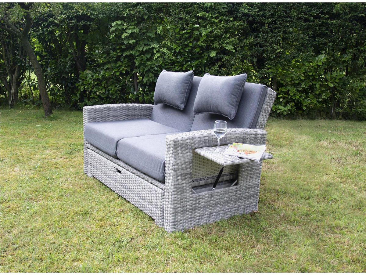 GARTEN-MULTIFUNKTIONSSOFA Begur Grau Polyrattan ausklappbar für 2 Personen - Grau, Naturmaterialien (80/86/156cm) - bellavista - Home & Garden